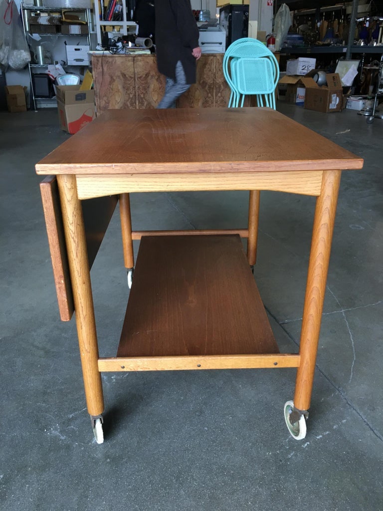 Danish Modern Teak Bar Cart with Convertible Folding Table top - 8