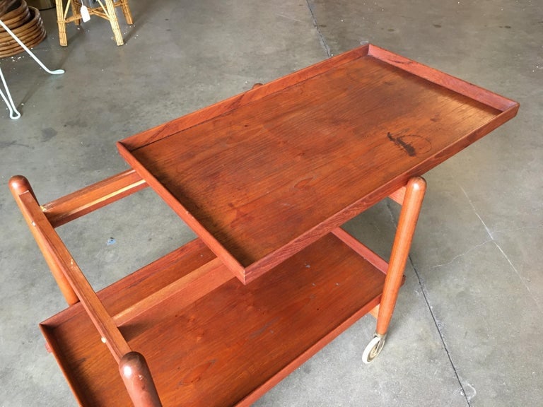 Poul Hundevad Attributed Danish Modern Expanding Rolling Bar Cart - 7