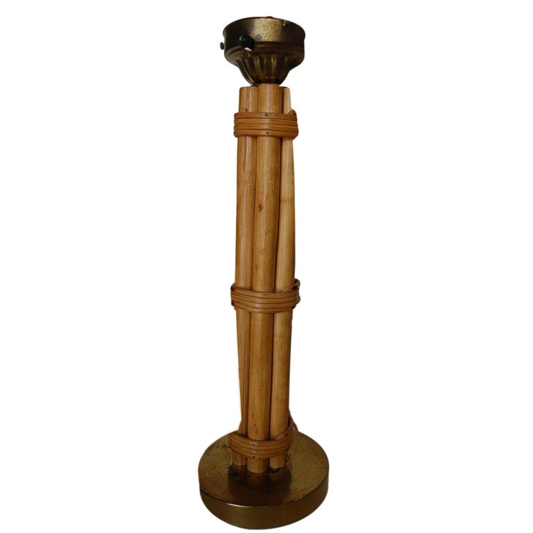 Restored Midcentury Six-Strand Rattan Table Lamp & Brass Base W/ Fancy Wrapping - 3