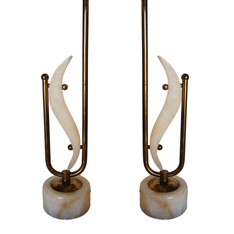 Pair of Freeform Marble and Brass Abstract Sculptural Table Lamps - 3