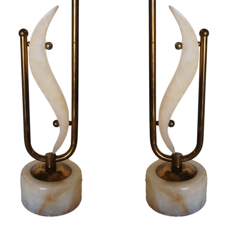 Pair of Freeform Marble and Brass Abstract Sculptural Table Lamps - 4