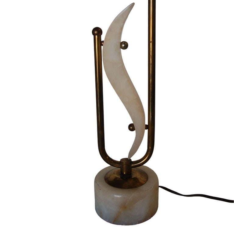 Pair of Freeform Marble and Brass Abstract Sculptural Table Lamps - 5