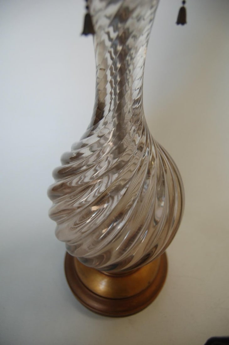 Italian Pink Metalic Swirled Murano Glass Table Lamp on Gold Wood Base - 3