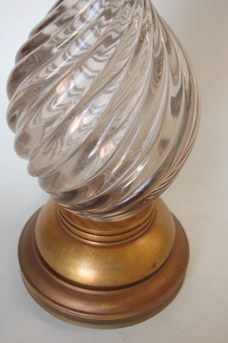 Italian Pink Metalic Swirled Murano Glass Table Lamp on Gold Wood Base - 8