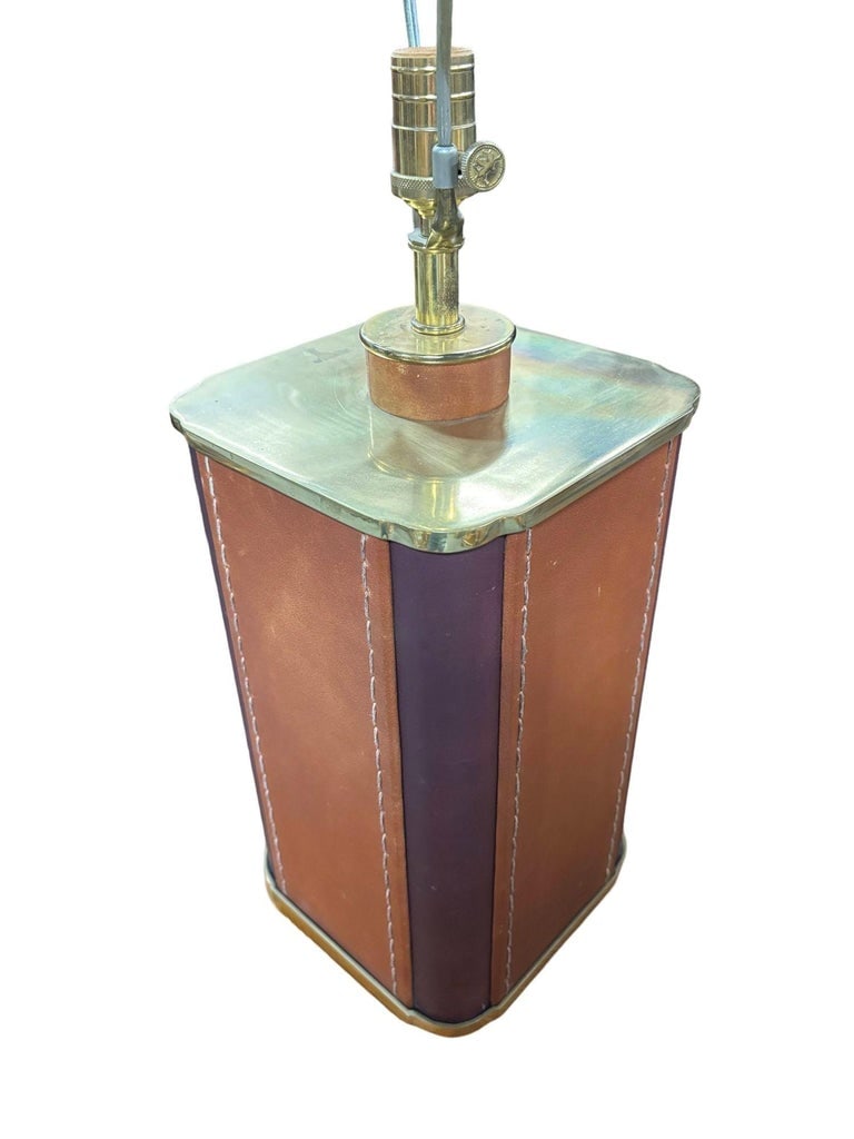 Two-Toned Square Leather Wrapped Table Lamp with Gold Trim - 5