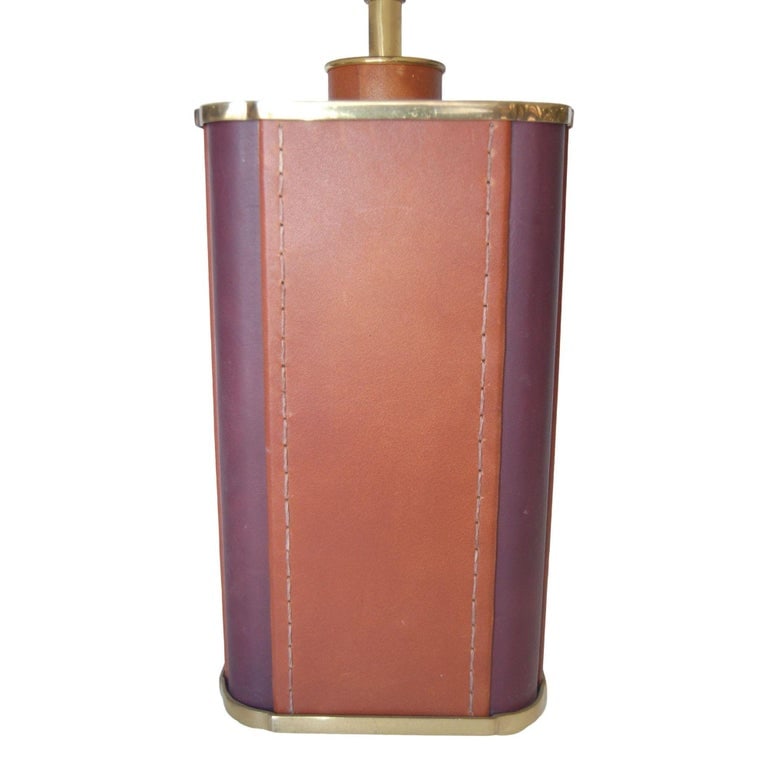 Two-Toned Square Leather Wrapped Table Lamp with Gold Trim - 9