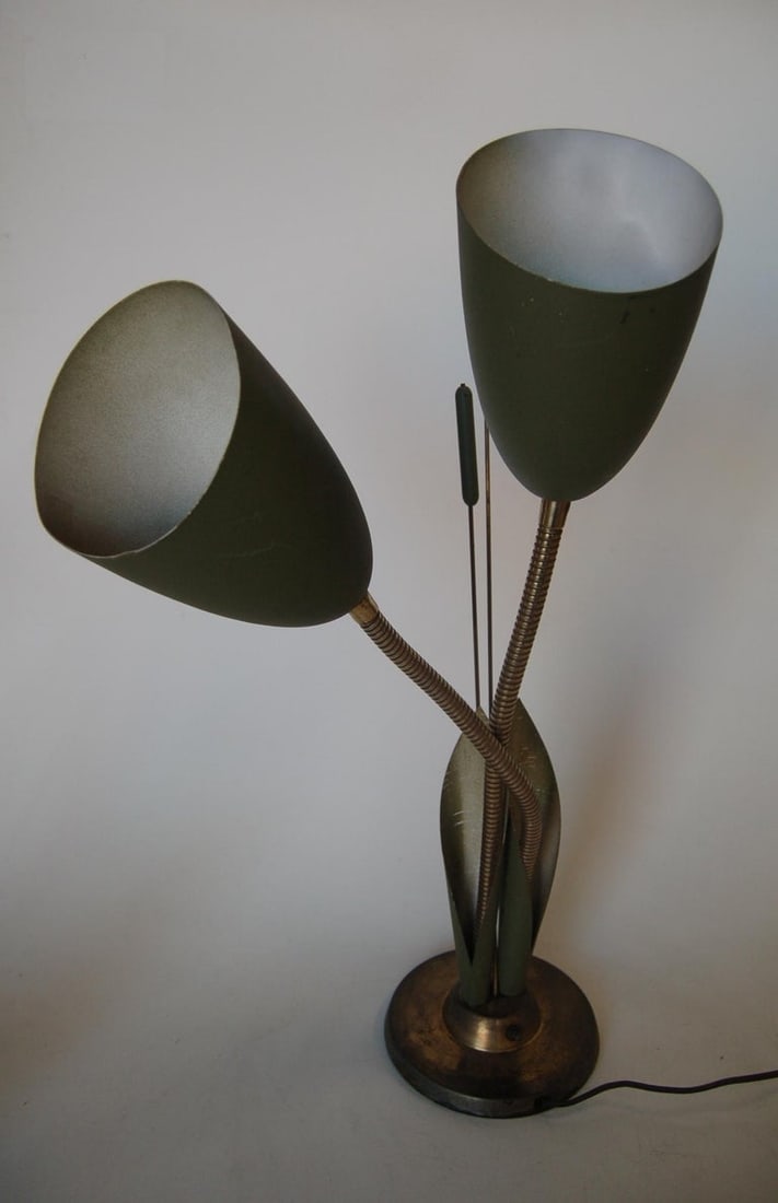 Green Enamel Double Gooseneck Adjustable Calla Lily Desk Lamp - 3
