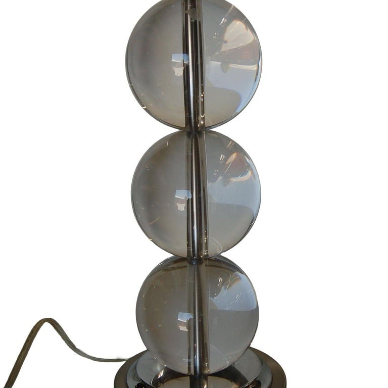 Large Stacked Three Large Crystal Ball Table Lamp - 5