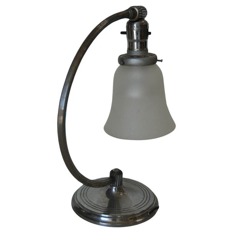 Nickel-Plated Accent Table Lamp with Frosted Bell Lamp Shade - 2