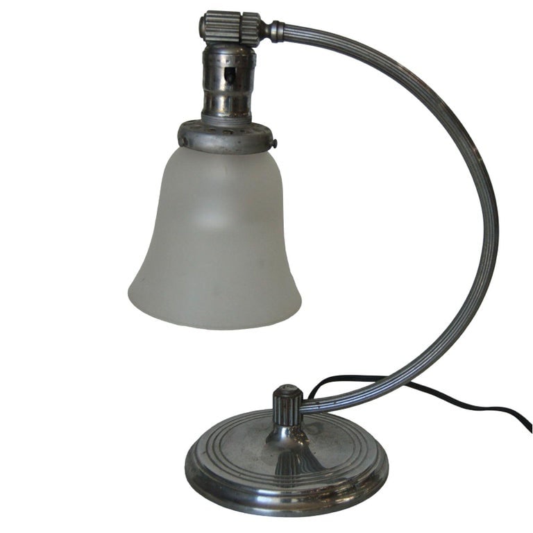Nickel-Plated Accent Table Lamp with Frosted Bell Lamp Shade - 3
