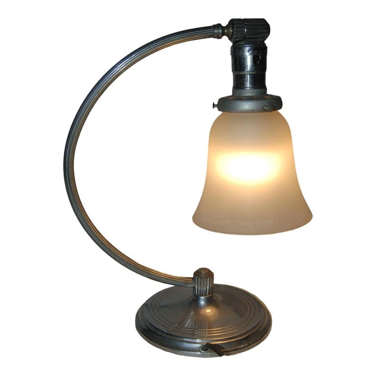Nickel-Plated Accent Table Lamp with Frosted Bell Lamp Shade - 4