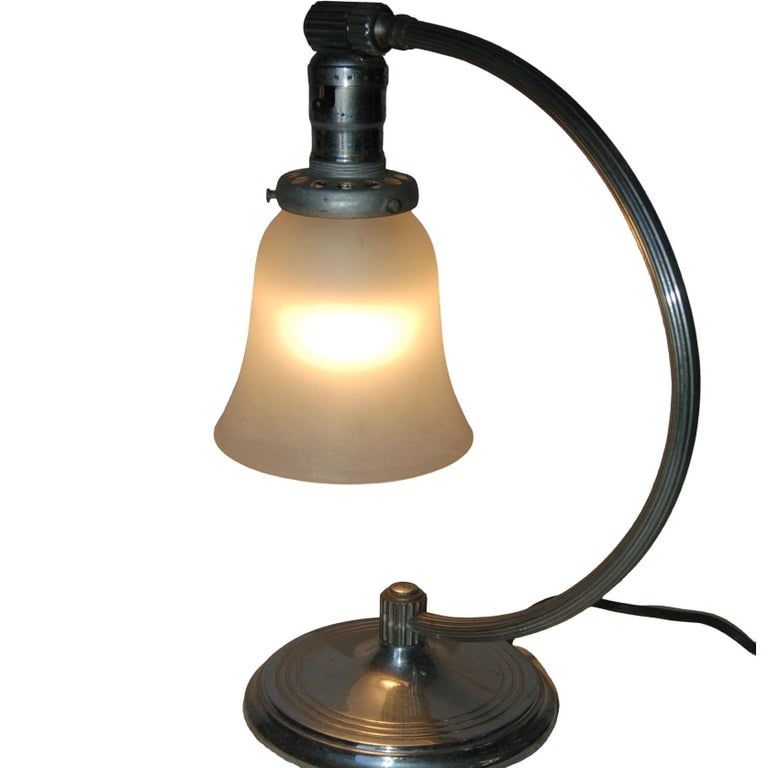Nickel-Plated Accent Table Lamp with Frosted Bell Lamp Shade - 5