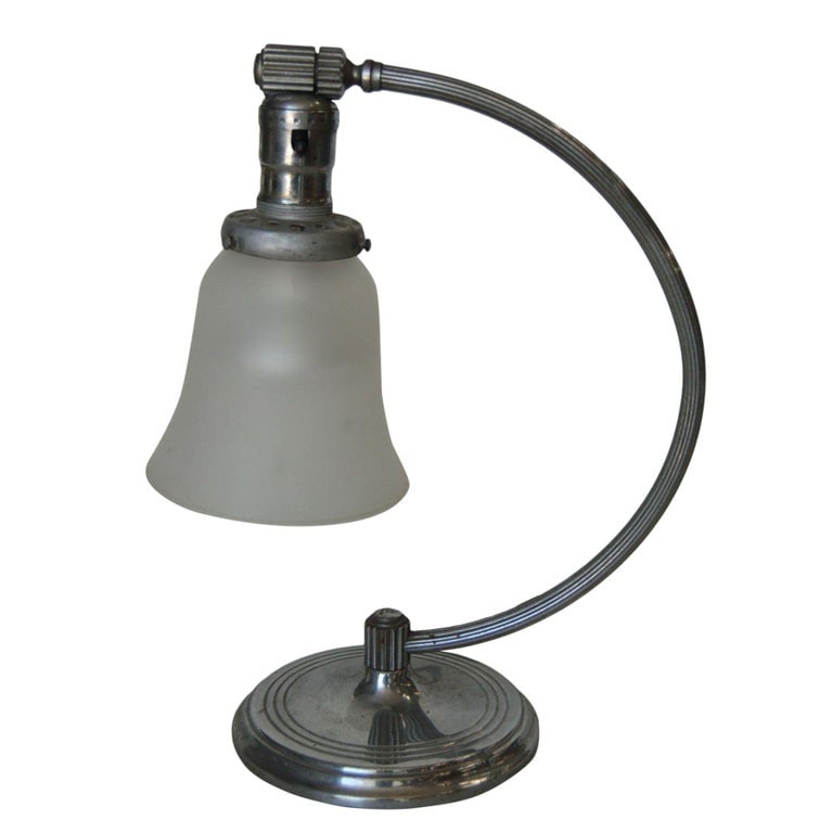 Nickel-Plated Accent Table Lamp with Frosted Bell Lamp Shade - 7