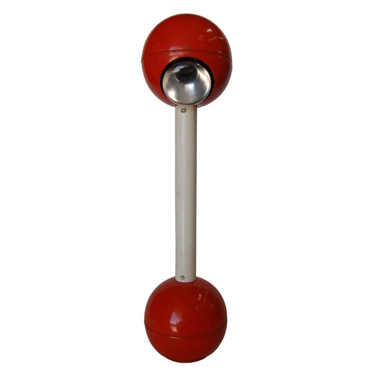 Modernist Red Metal Double Ball Barbell Accent Table Lamp - 3