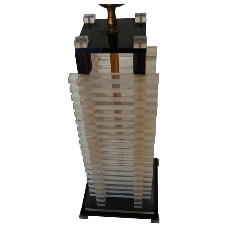 Bespoke Mid-century Stacked Lucite Lincoln Log Table Lamp - 2