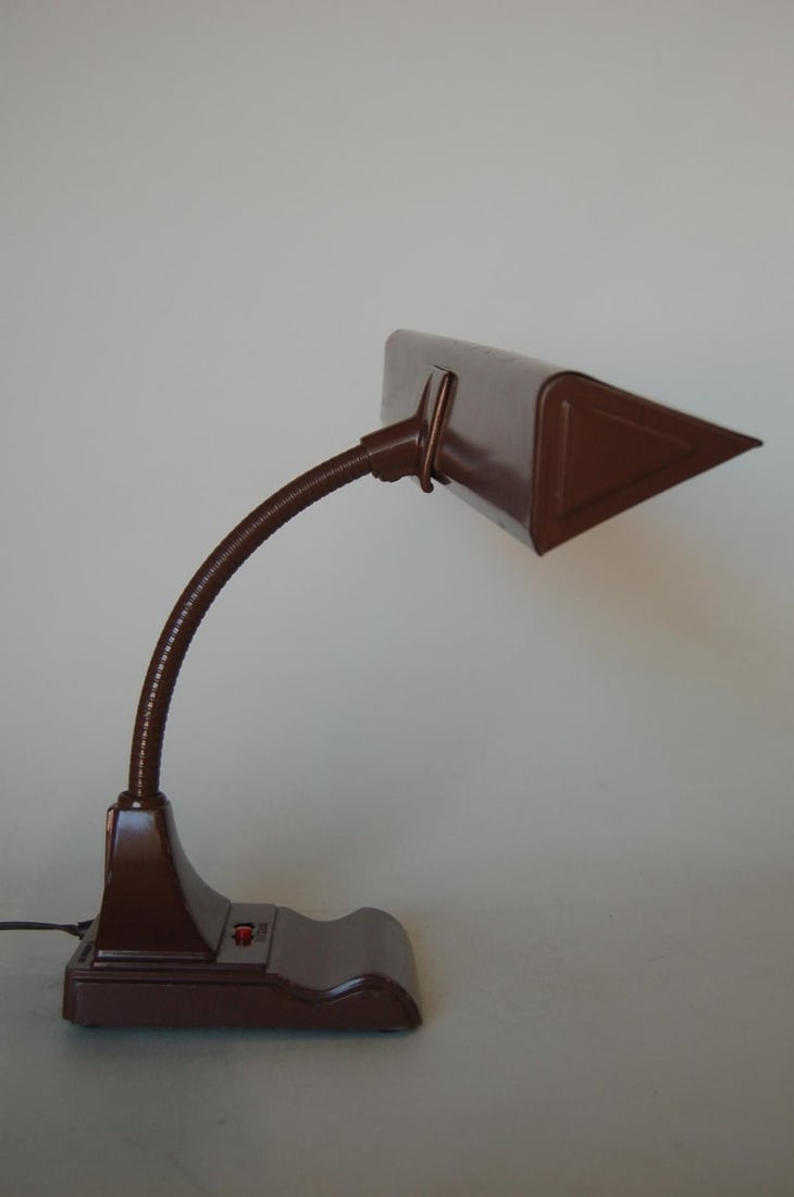 Midcentury Brown Enamel Fluorescent Gooseneck Desk Lamp by Art Specialty - 6