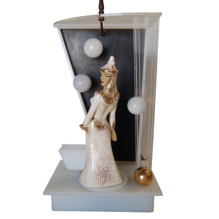 Lucite Table Lamp by Moss Lighting with Ceramic Figurine by Hedi Schoop - 4