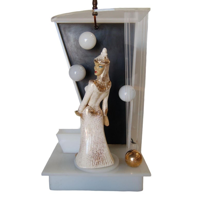 Lucite Table Lamp by Moss Lighting with Ceramic Figurine by Hedi Schoop - 5