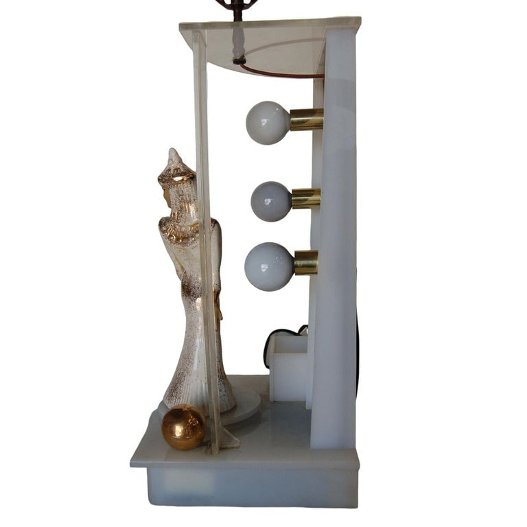 Lucite Table Lamp by Moss Lighting with Ceramic Figurine by Hedi Schoop - 6