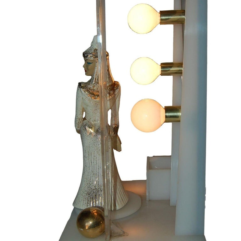 Lucite Table Lamp by Moss Lighting with Ceramic Figurine by Hedi Schoop - 7