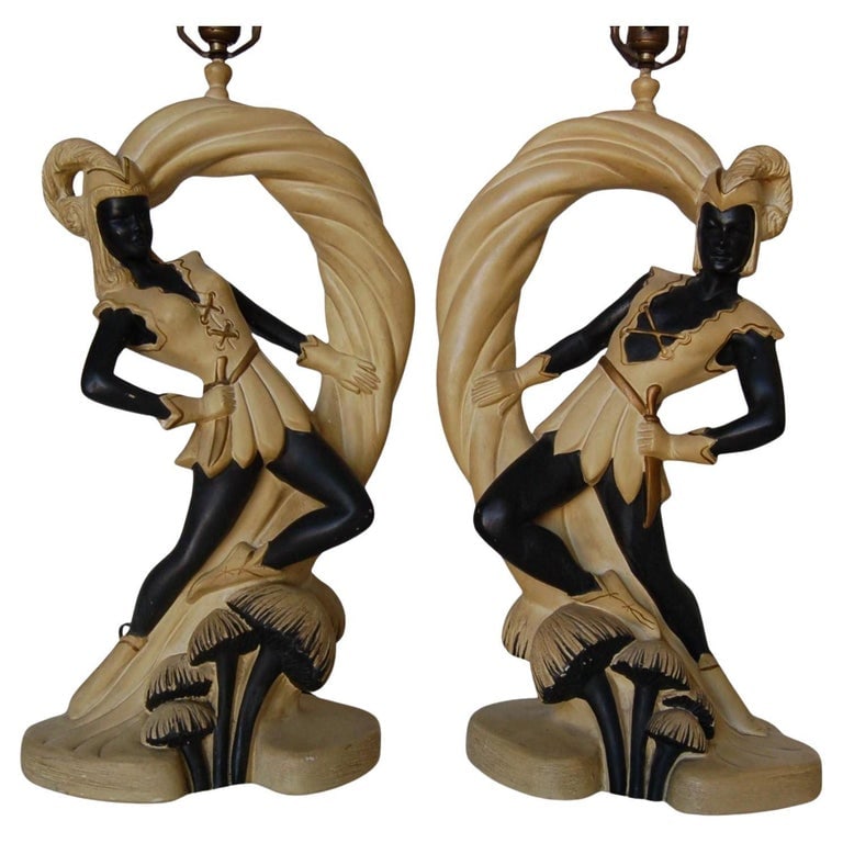 Saxon Crusader Robin Hood Chalkware Sculpture Continental Table Lamp, Pair - 2
