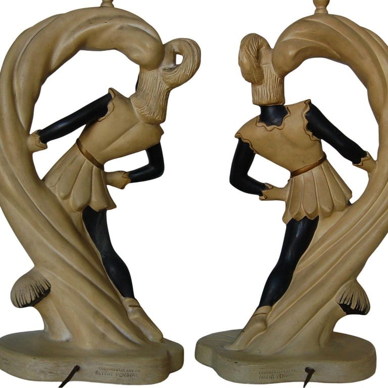 Saxon Crusader Robin Hood Chalkware Sculpture Continental Table Lamp, Pair - 3