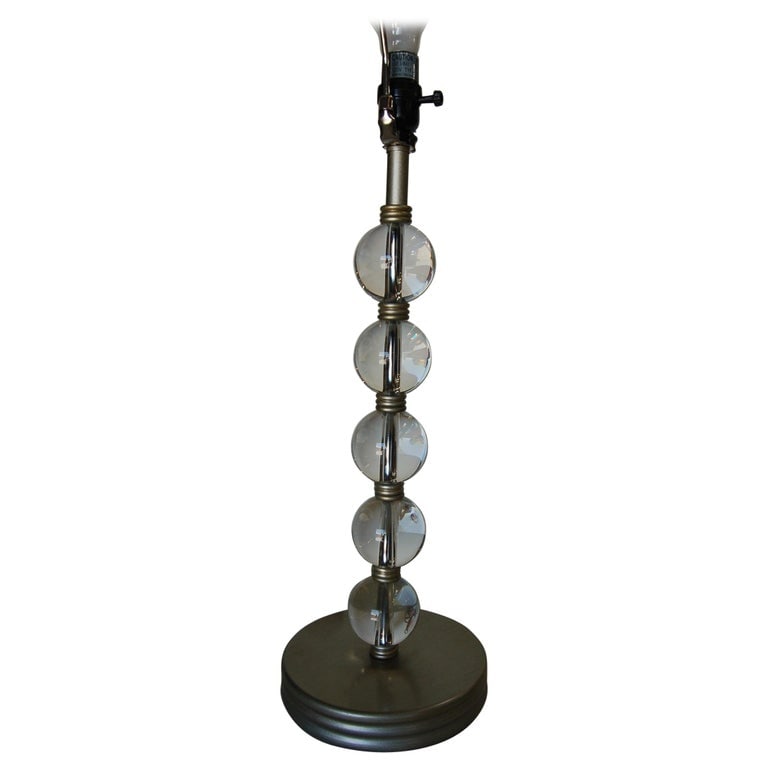 Stacked Crystal Five Ball Table Lamp: Elegant Mid-Century Modern stacking crystal five ball table lamp. Measures: 8" diameter base x 23" tall. Reserve: $449.00 Shipping: Domestic: Shipping rates are determined by destination International