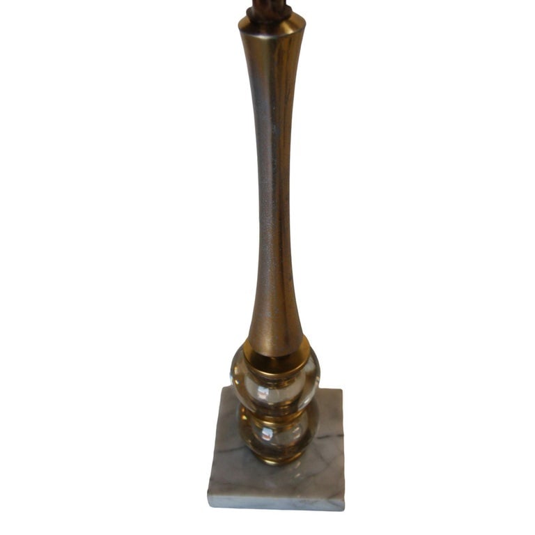 Pair of Stacked Crystal Ball Bottle Neck Table Lamps on Marble Base - 4