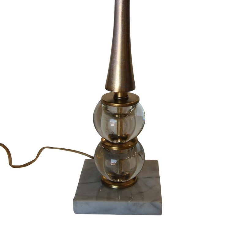 Pair of Stacked Crystal Ball Bottle Neck Table Lamps on Marble Base - 5