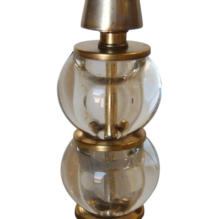 Pair of Stacked Crystal Ball Bottle Neck Table Lamps on Marble Base - 6