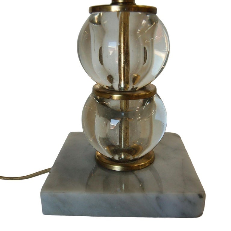 Pair of Stacked Crystal Ball Bottle Neck Table Lamps on Marble Base - 7