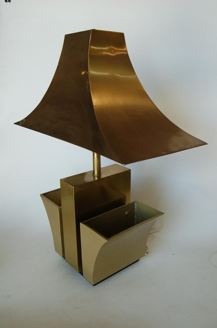 Brass Pagoda Table Lamp with Double Planter - 3