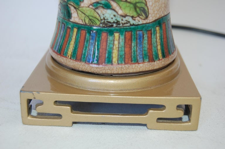 Post War Hand Painted Asian Floral Ceramic Table Lamp - 5