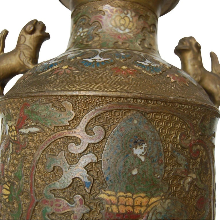 Bronze Chinese Cloisonne Table Lamp with Foo Guard Dogs - 6