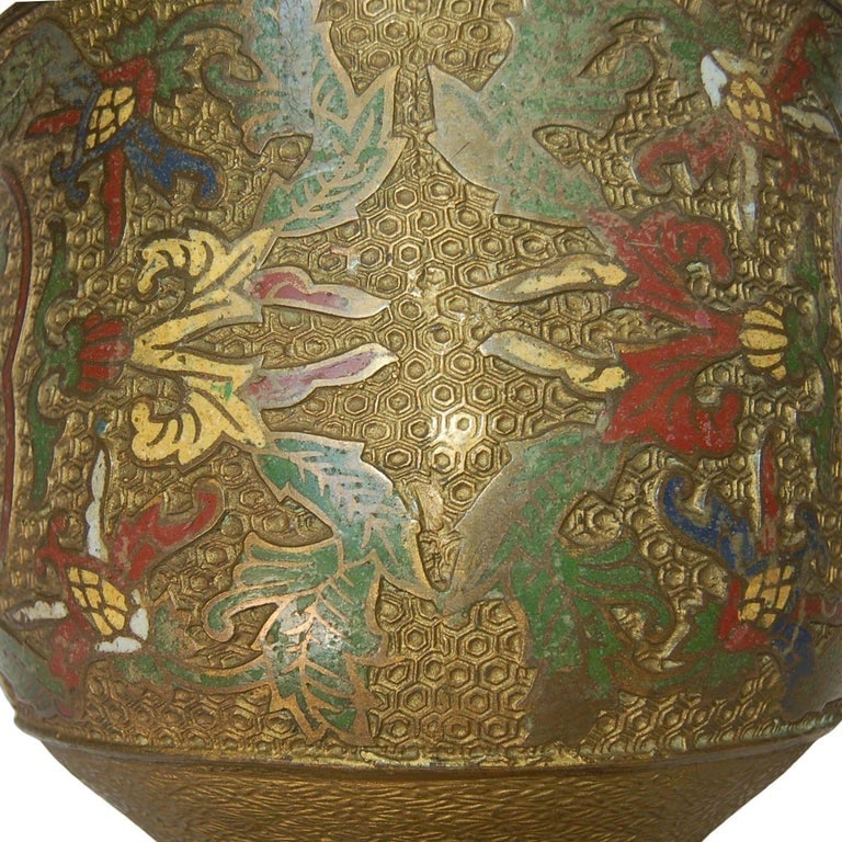 Bronze Chinese Cloisonne Table Lamp with Foo Guard Dogs - 8
