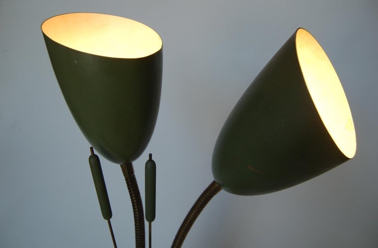 Midcentury Green Enamel Brass Gooseneck Calla Lily Desk Table Lamp - 5