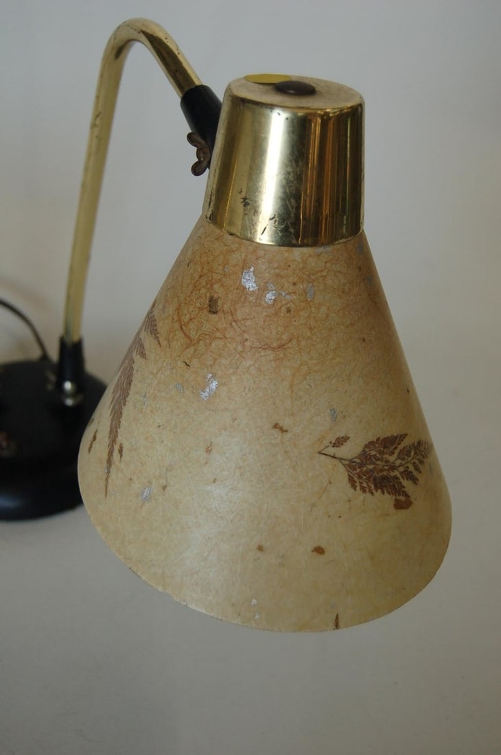 Double Gooseneck Brass Desk Table Lamp with Pressed Floral Fiberglass - 5