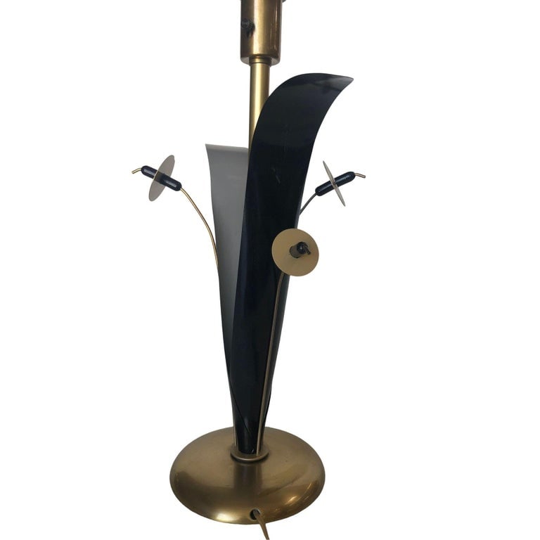 Pair of Mid-century Brass and Black Metal Willow Table Lamps - 5