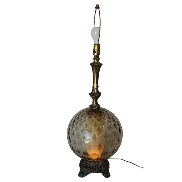 Hollywood Regency Smoked Bubble Glass Table Lamps Inner Glowing Accent Light - 3