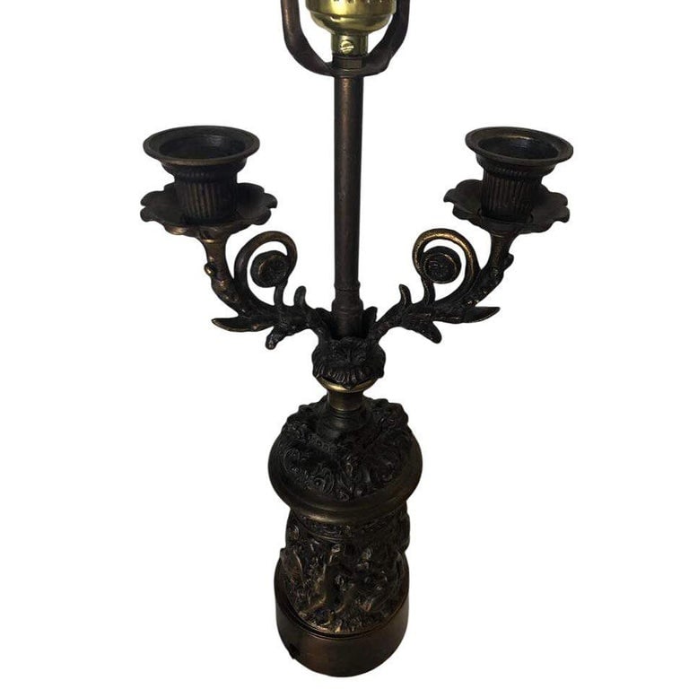 Neo-Classic Bronze Patina Cherub Candelabra Table Lamp - 3