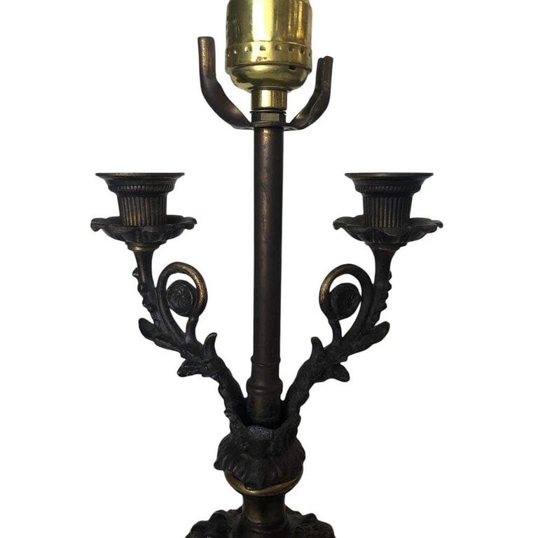 Neo-Classic Bronze Patina Cherub Candelabra Table Lamp - 4