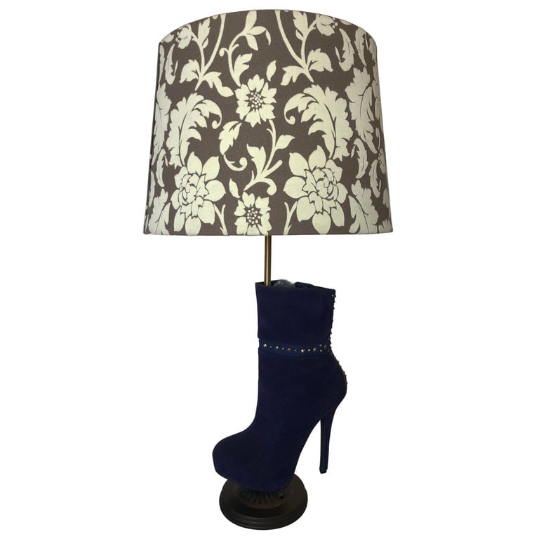 Purple Stiletto High Heel Boot Table Lamp with Floral Lamp Shade - 2