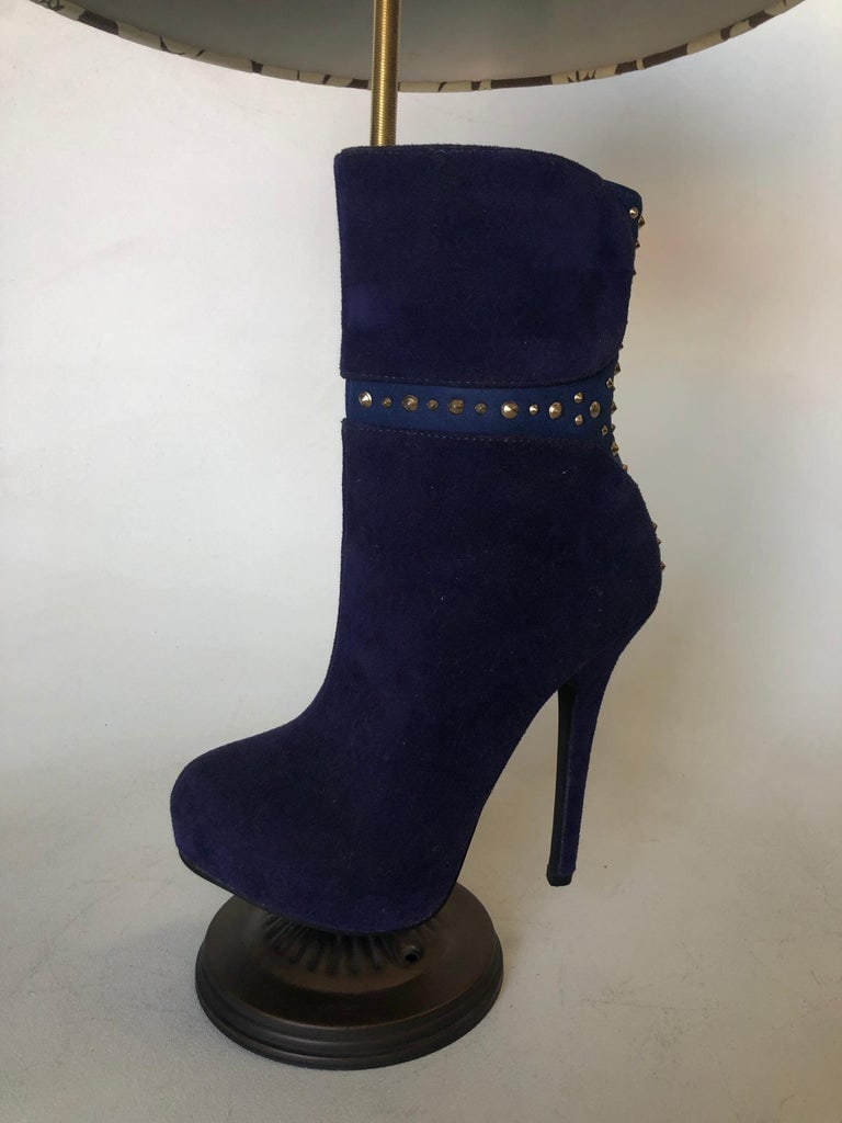 Purple Stiletto High Heel Boot Table Lamp with Floral Lamp Shade - 3