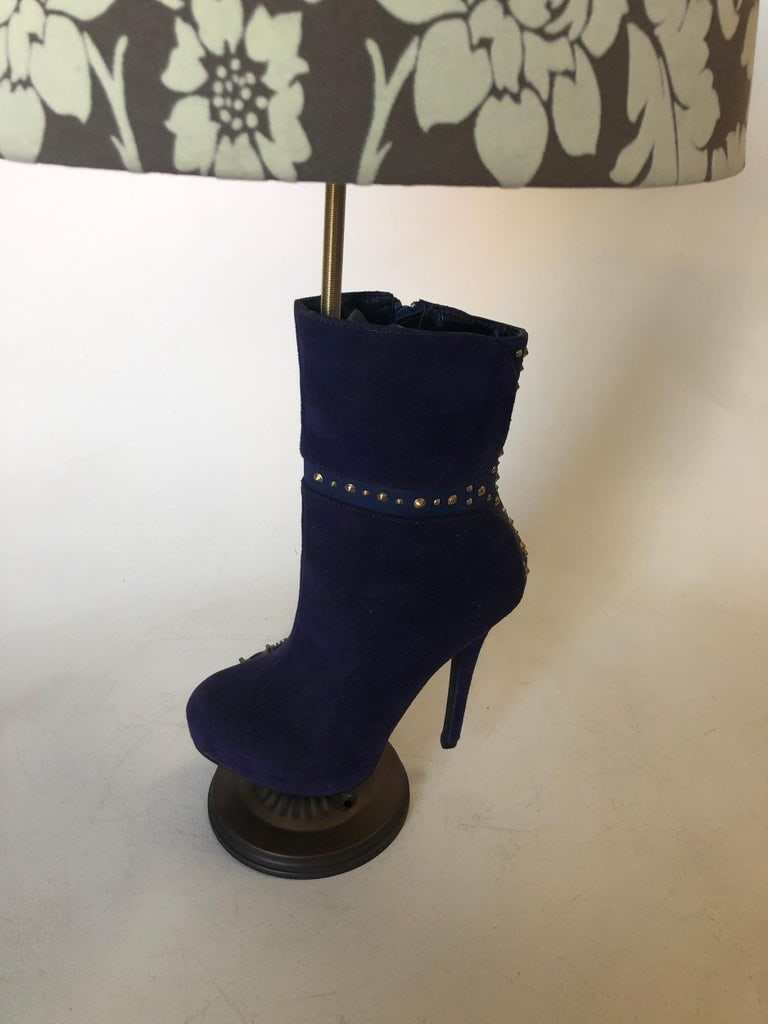 Purple Stiletto High Heel Boot Table Lamp with Floral Lamp Shade - 4