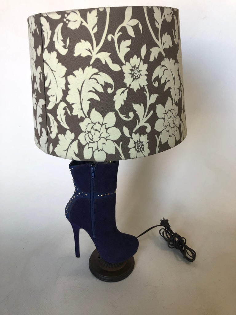 Purple Stiletto High Heel Boot Table Lamp with Floral Lamp Shade - 5