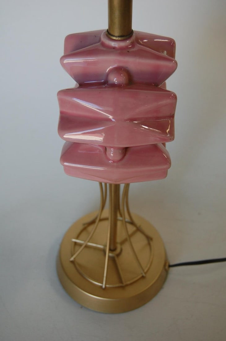 Midcentury Brass Spindel Table Lamp with Ceramic Flower Accent - 8