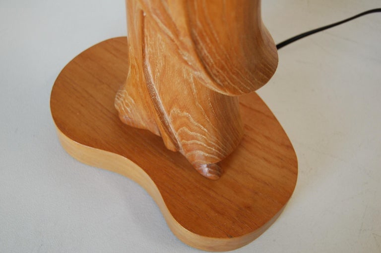 Midcentury Carved Oak Chinese Monk Wood Figure Lamp - 11
