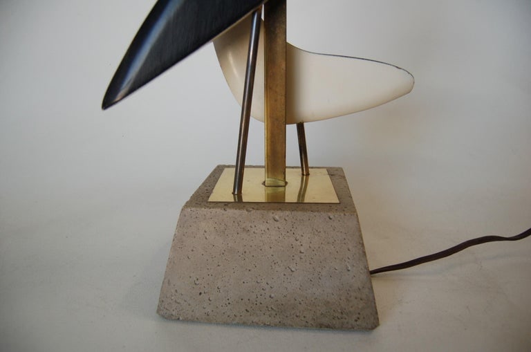 Modernist Mix-Media Brass Abstract Sculptural Table Lamp on Concrete Base - 5