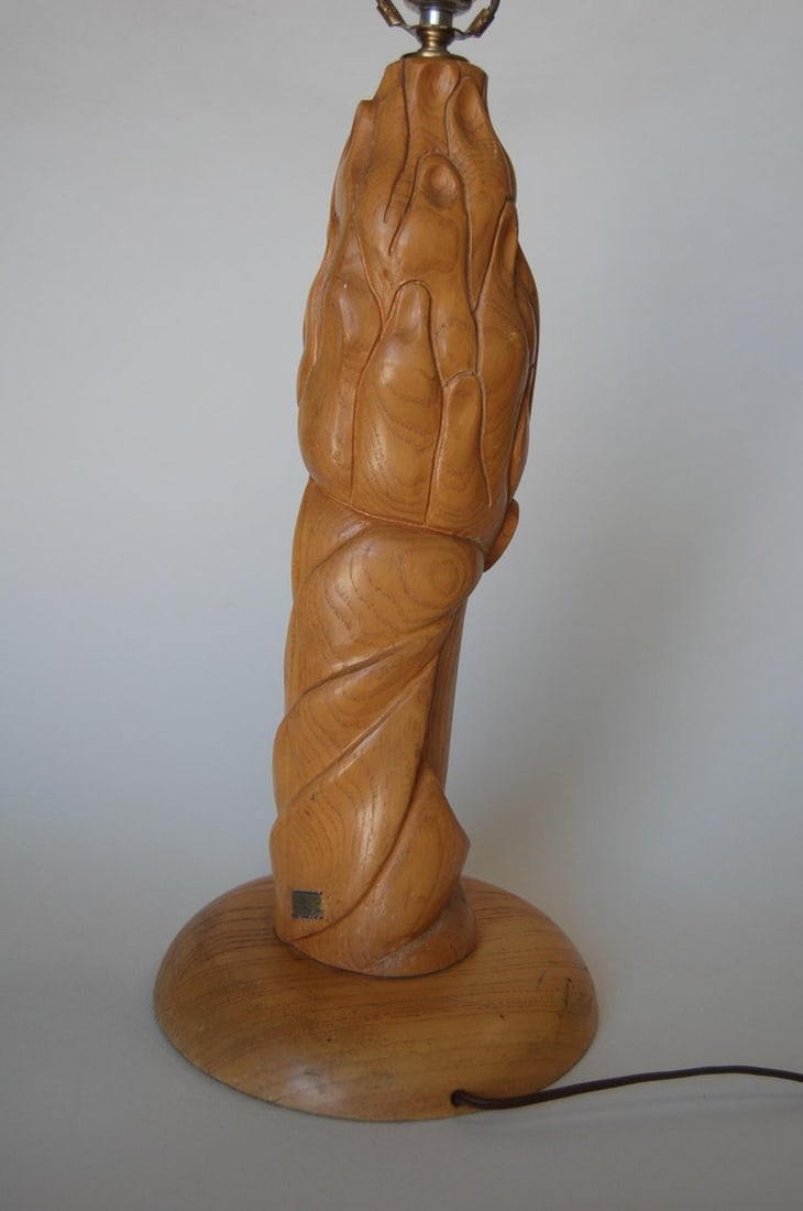 Midcentury Carved Oak Modernist Female Bust Table Lamp - 9