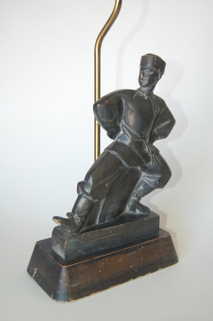 Hand Carved Wood Cossack Russian Dancer Table Lamp Signed Jascha Heifetz - 10
